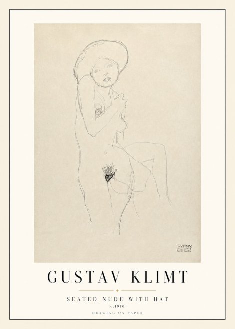 Klimt Seated Nude with Hat No3 - Póster