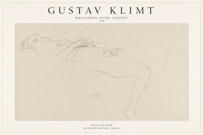 Klimt Reclining Nude (Study) No1 - Póster