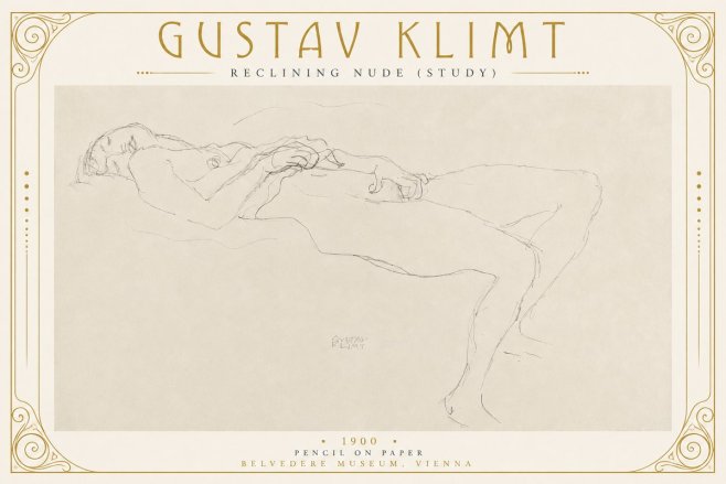 Klimt Reclining Nude (Study) No2 - Póster