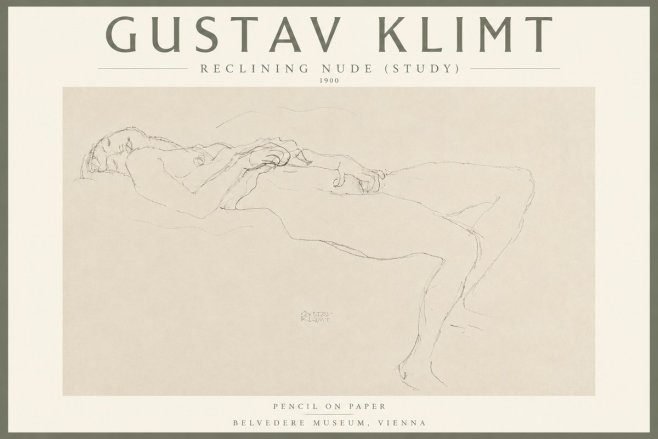 Klimt Reclining Nude (Study) No4 - Póster