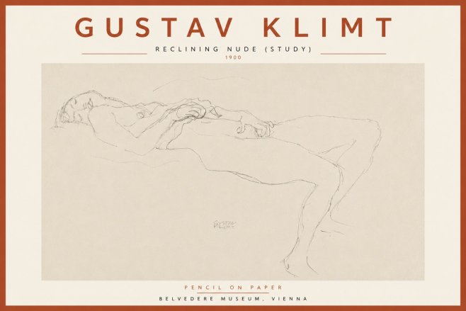 Klimt Reclining Nude (Study) No5 - Póster