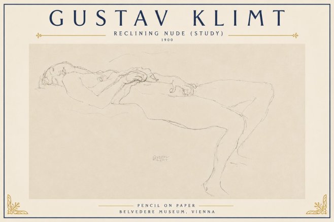 Klimt Reclining Nude (Study) No6 - Póster