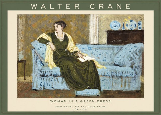 Walter Crane Woman in a Green Dress No2 - Póster