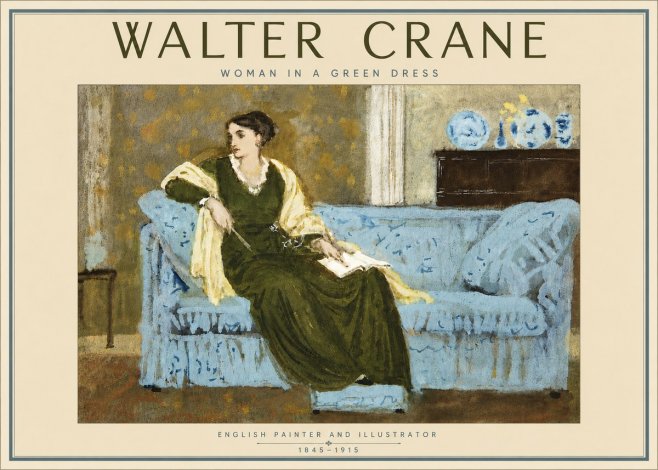 Walter Crane Woman in a Green Dress No5 - Póster