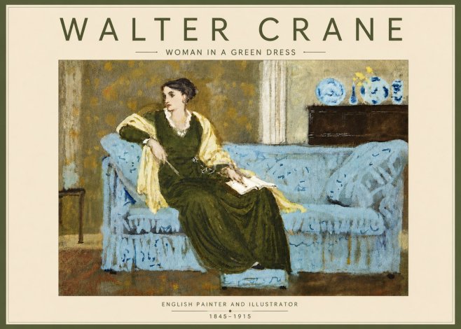 Walter Crane Woman in a Green Dress No6 - Póster