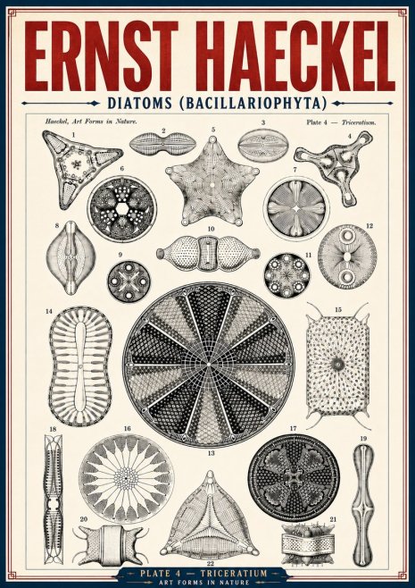 Ernst Haeckel Diatoms (Bacillariophyta) Plate 4 – Triceratium No6 - Póster