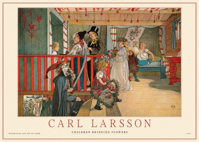 Carl Larsson Children Bringing Flowers No1 - Póster