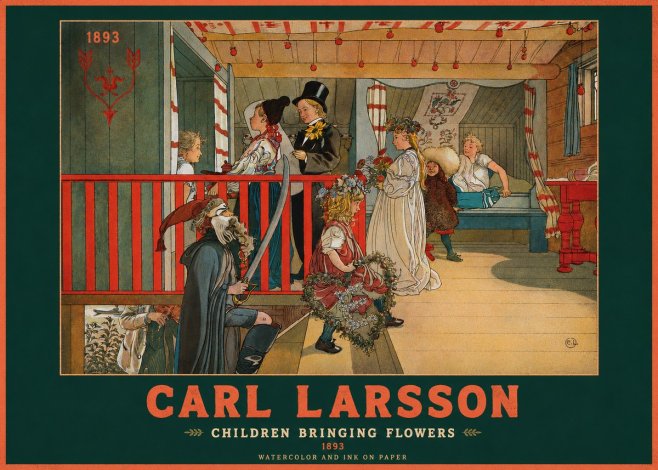 Carl Larsson Children Bringing Flowers No2 - Póster