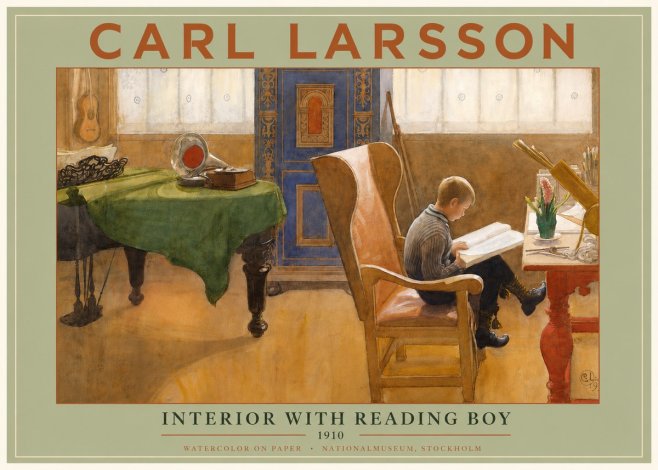 Carl Larsson Interior with Reading Boy No3 - Póster