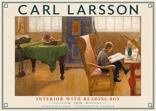 Carl Larsson Interior with Reading Boy No4 - Póster