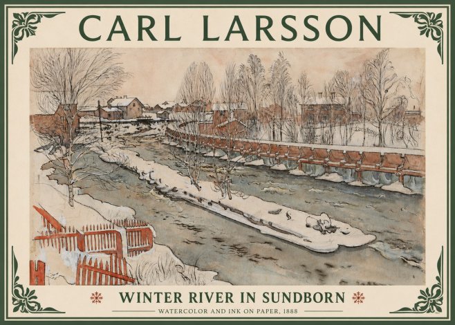 Carl Larsson Winter River in Sundborn No4 - Póster