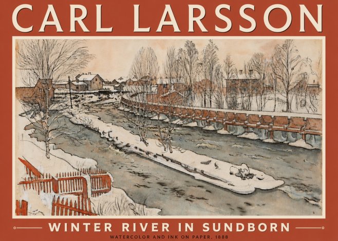 Carl Larsson Winter River in Sundborn No5 - Póster