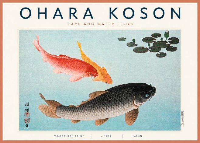 Ohara Koson Carp and Water Lilies No3 - Póster