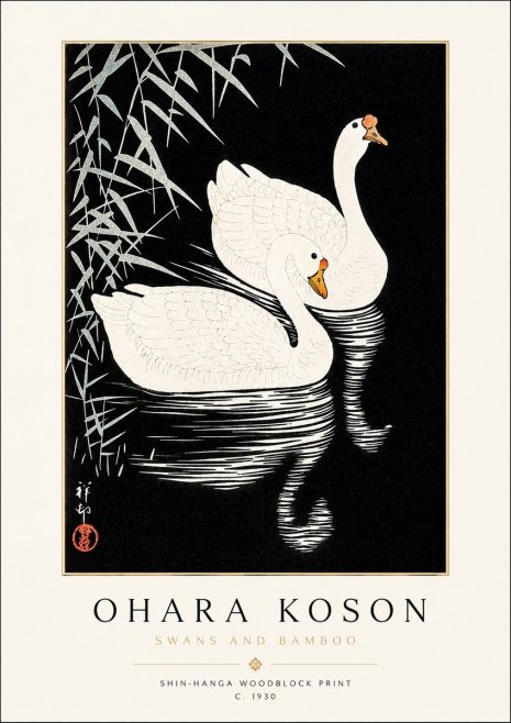 Ohara Koson Swans and Bamboo No3 - Póster