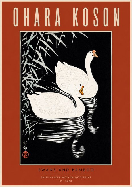 Ohara Koson Swans and Bamboo No4 - Póster