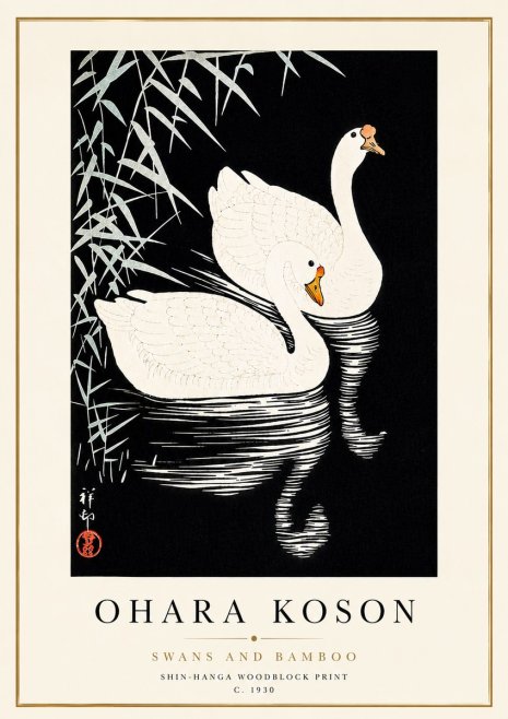 Ohara Koson Swans and Bamboo No5 - Póster
