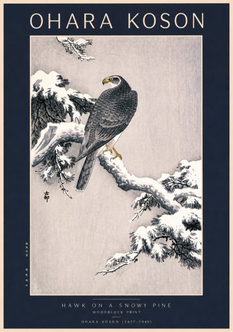 Ohara Koson Hawk on a Snowy Pine No2 - Póster