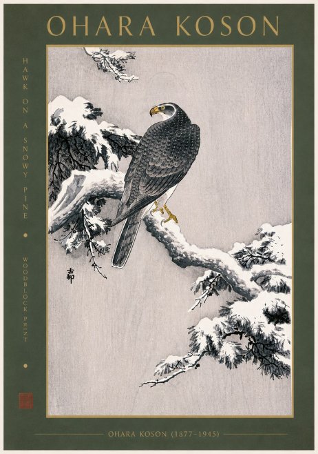 Ohara Koson Hawk on a Snowy Pine No6 - Póster