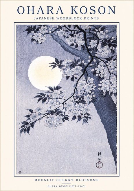 Ohara Koson Moonlit Cherry Blossoms No1 - Póster