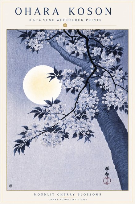 Ohara Koson Moonlit Cherry Blossoms No6 - Póster