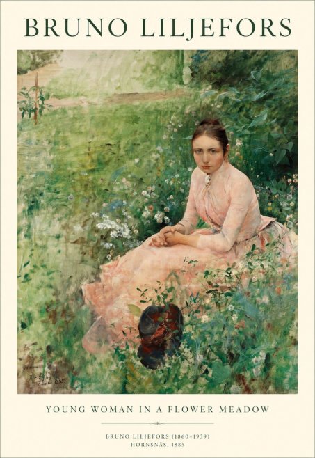 Bruno Liljefors Young Woman in a Flower Meadow No1 - Póster