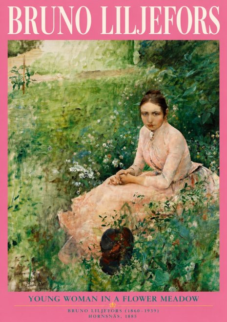 Bruno Liljefors Young Woman in a Flower Meadow No4 - Póster