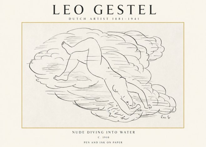 Leo Gestel Nude Diving into Water No1 - Póster