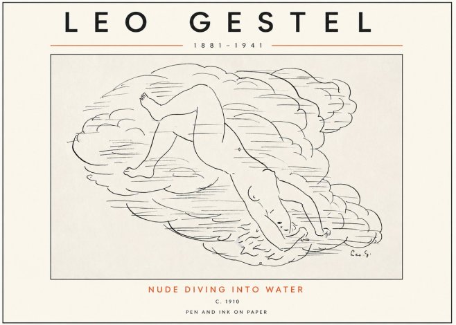 Leo Gestel Nude Diving into Water No3 - Póster