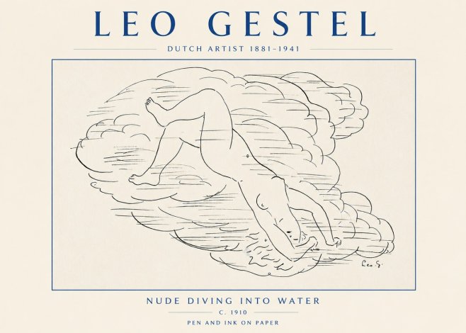 Leo Gestel Nude Diving into Water No4 - Póster