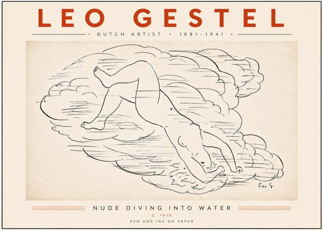 Leo Gestel Nude Diving into Water No5 - Póster