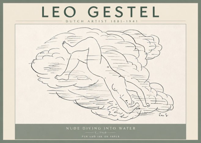 Leo Gestel Nude Diving into Water No6 - Póster