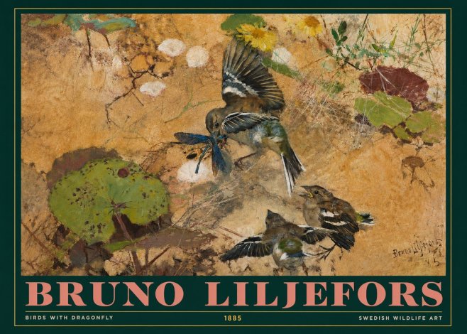 Bruno Liljefors Birds with Dragonfly No3 - Póster