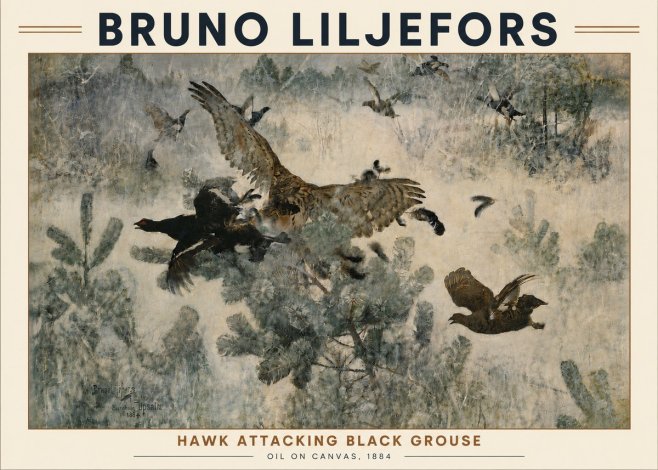 Bruno Liljefors Hawk Attacking Black Grouse No5 - Póster
