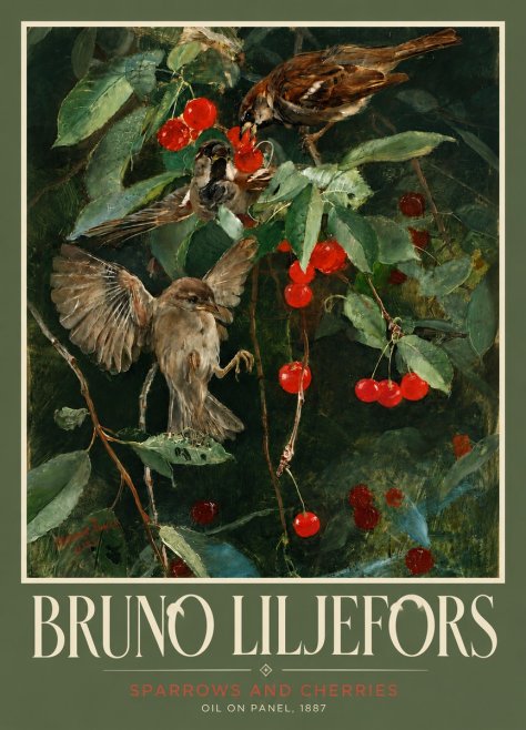 Bruno Liljefors Sparrows and Cherries No4 - Póster