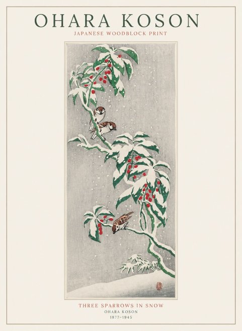 Ohara Koson Three Sparrows in Snow No1 - Póster