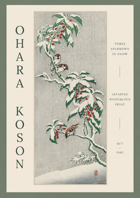 Ohara Koson Three Sparrows in Snow No3 - Póster