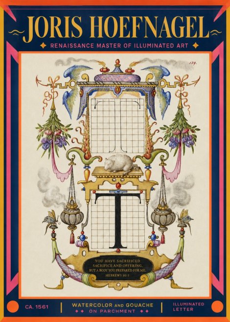 Joris Hoefnagel Letter T with Biblical Verse No2 - Póster