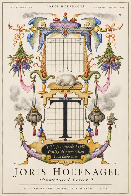 Joris Hoefnagel Letter T with Biblical Verse No3 - Póster
