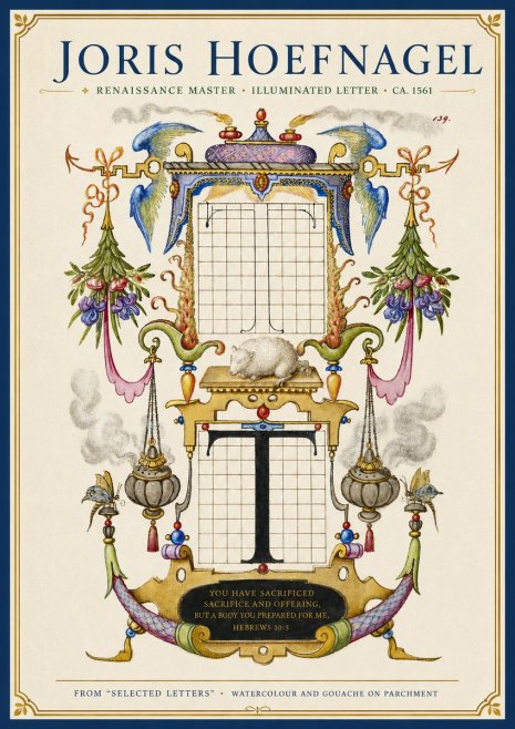 Joris Hoefnagel Letter T with Biblical Verse No4 - Póster