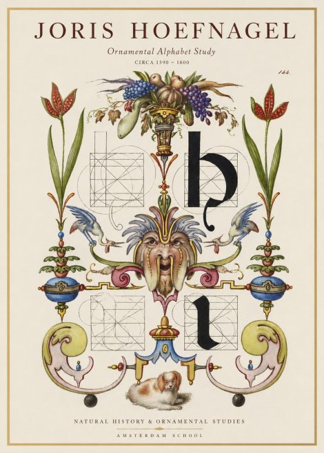 Joris Hoefnagel Floral Grotesque with Putto No2 - Póster