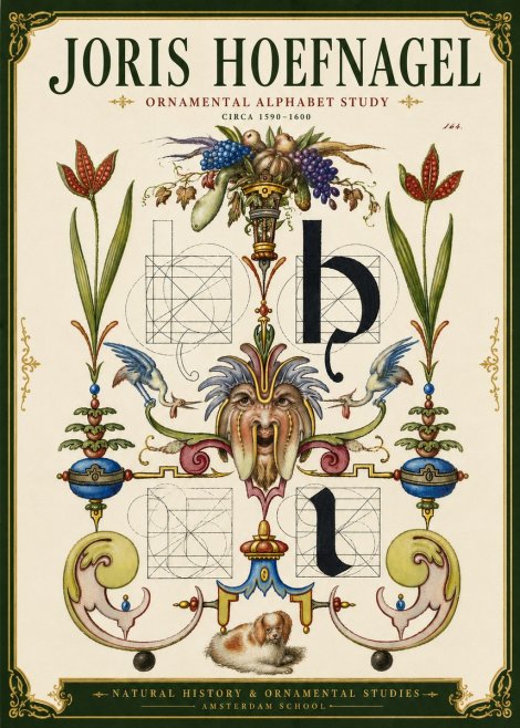 Joris Hoefnagel Floral Grotesque with Putto No6 - Póster