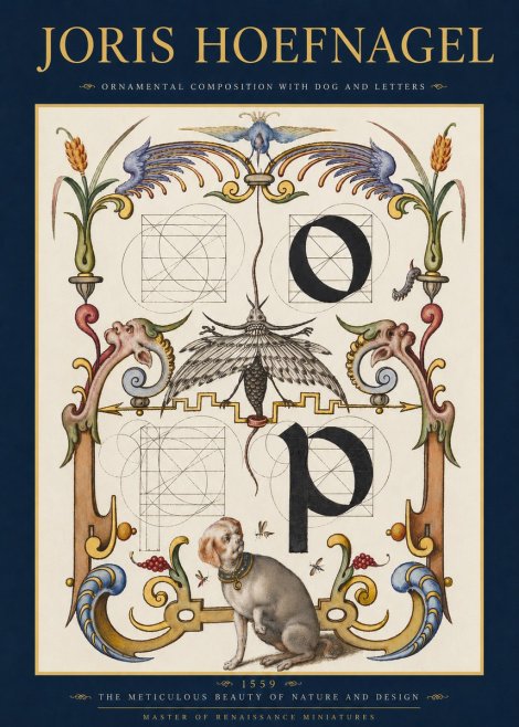 Joris Hoefnagel Ornamental Composition with Dog and Letters No3 - Póster