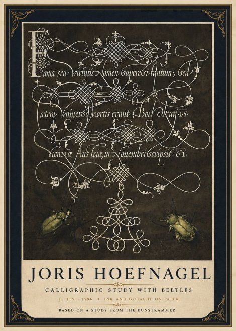 Joris Hoefnagel Calligraphic Study with Beetles No5 - Póster