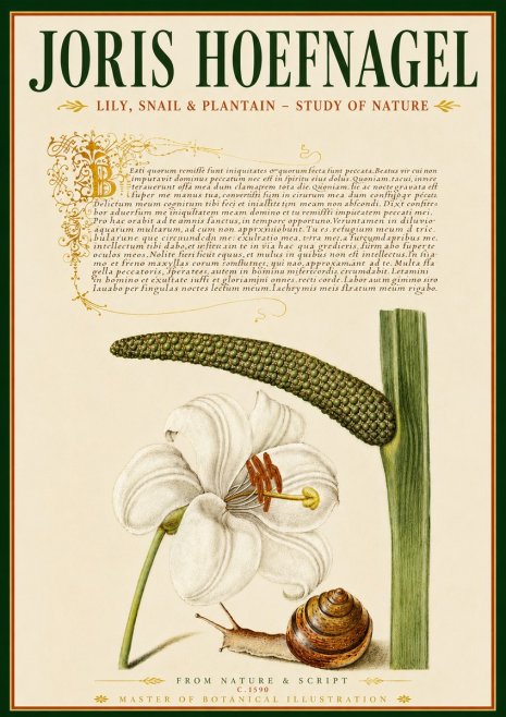 Joris Hoefnagel Lily, Snail & Plantain - Study of Nature No6 - Póster