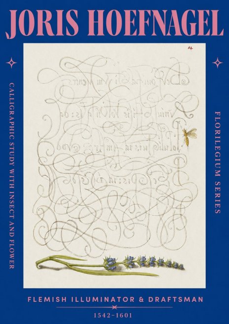 Joris Hoefnagel Calligraphic Study with Insect and Flower No2 - Póster