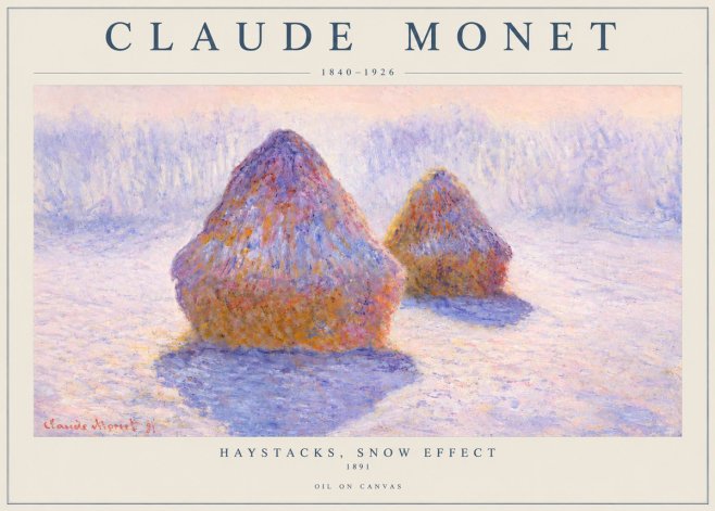 Monet Haystacks, Snow Effect No3 - Póster