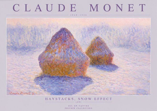 Monet Haystacks, Snow Effect No4 - Póster