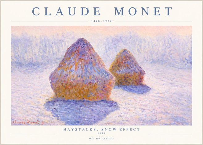 Monet Haystacks, Snow Effect No5 - Póster