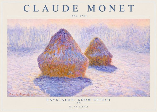 Monet Haystacks, Snow Effect No6 - Póster