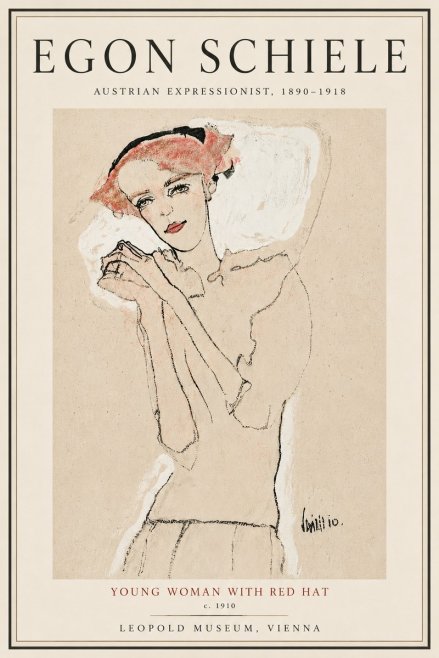 Schiele Young Woman with Red Hat No5 - Póster